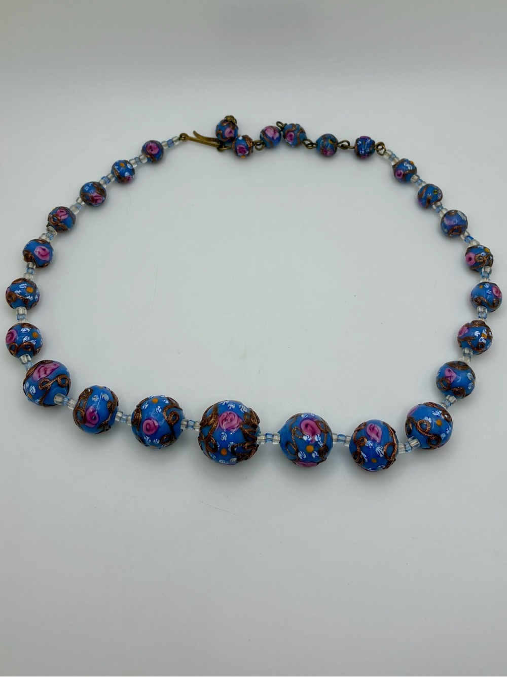 Vintage Murano Glass Wedding Cake Bead Necklace